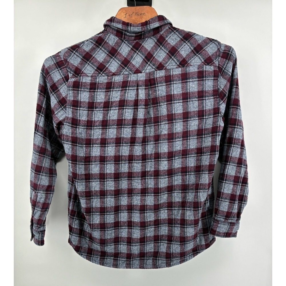 Carbon 2 Cobalt Mens Large Full Zip Flannel Shirt Jacket Plaid Burgundy Grey L - Picture 3 of 9